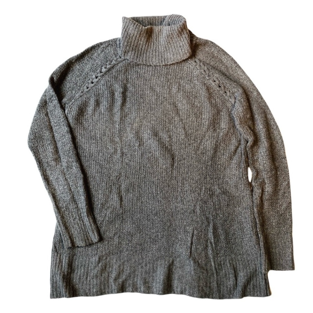 American Eagle AE Women's Gray Waffle Knit Tunic Turtleneck Sweater